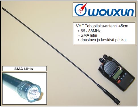 Wouxun VHF Tehopiiska-antenni 45cm