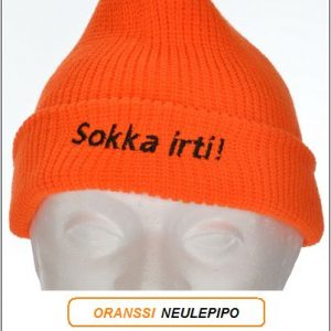 Direktiivi pipo, Oranssi neulepipo - Akryyli, "Sokka irti!" brodeeraus