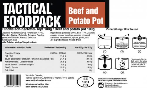 Tactical Foodpack Nauta-perunapata ravintosisältö