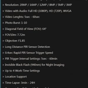 Uovision Compact LTE 4G 20MP Full HD specs