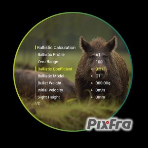 Pixfra Volans ballistinen kerroin valikko